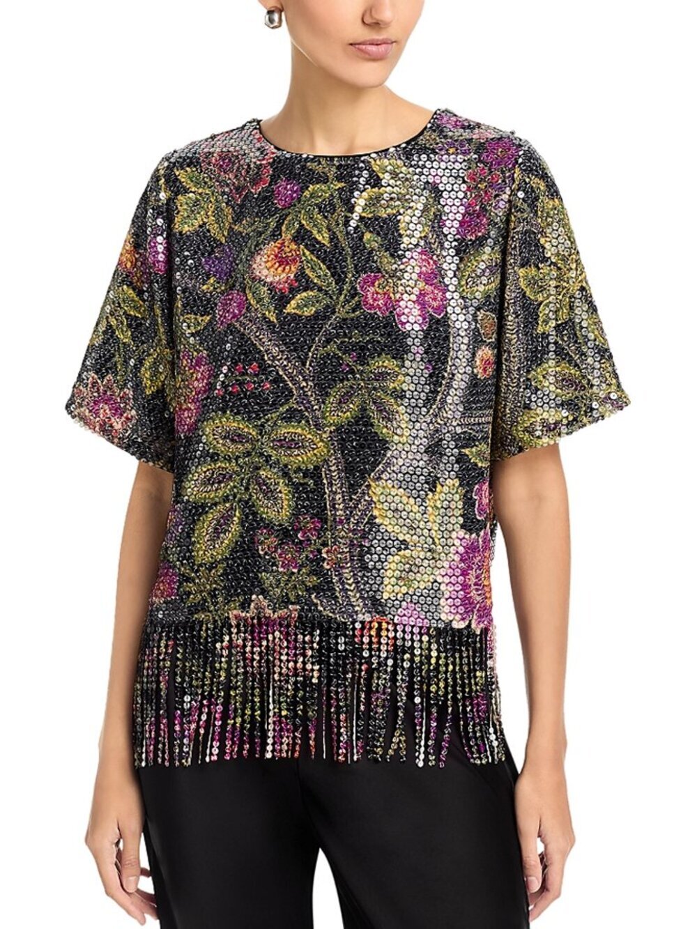 Kobi Halperin Celina Floral Sequin Fringe Blouse Size XS
